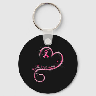 Faith Hope Love Pink Ribbon Breast Cancer Awarenes Key Ring