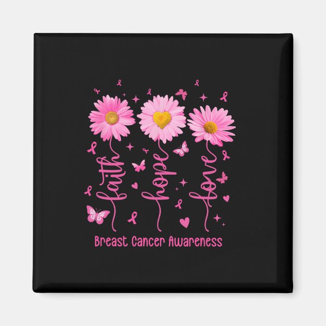 Faith Hope Love Pink Ribbon Breast Cancer Awarenes Magnet (Front)