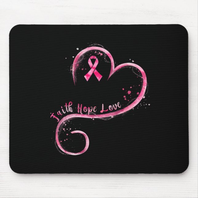 Faith Hope Love Pink Ribbon Breast Cancer Awarenes Mouse Mat (Front)