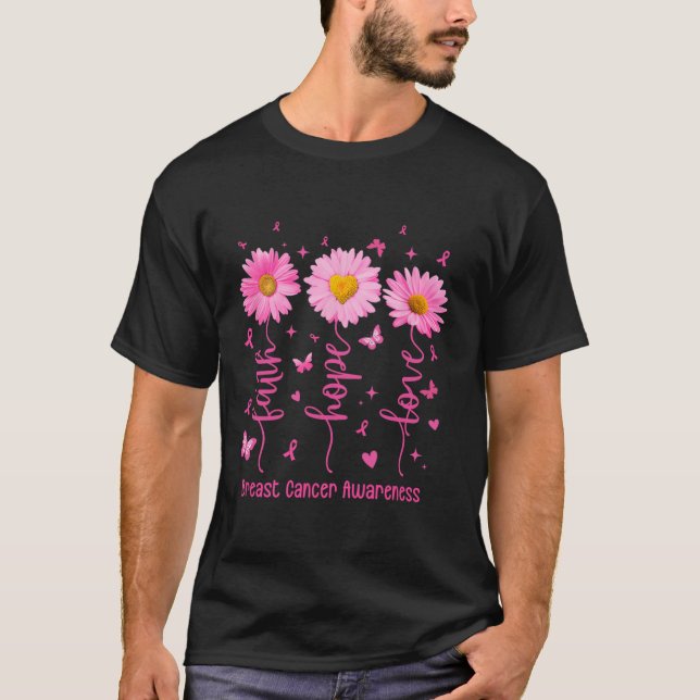 Faith Hope Love Pink Ribbon Breast Cancer Awarenes T-Shirt (Front)