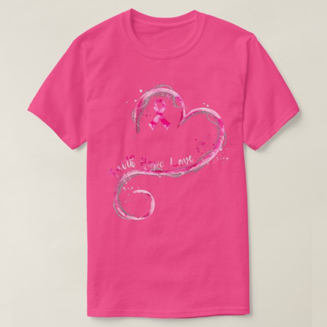 Faith Hope Love Pink Ribbon Breast Cancer Awarenes T-Shirt (Design Front)