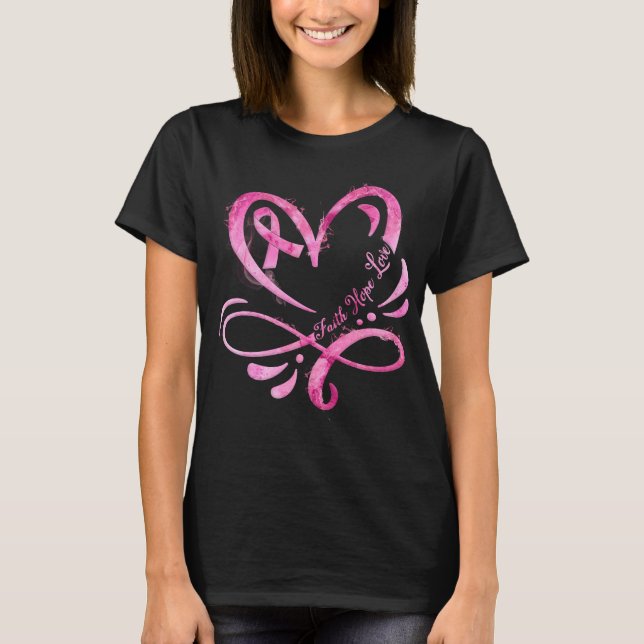Faith Hope Love Pink Ribbon Breast Cancer T-Shirt (Front)
