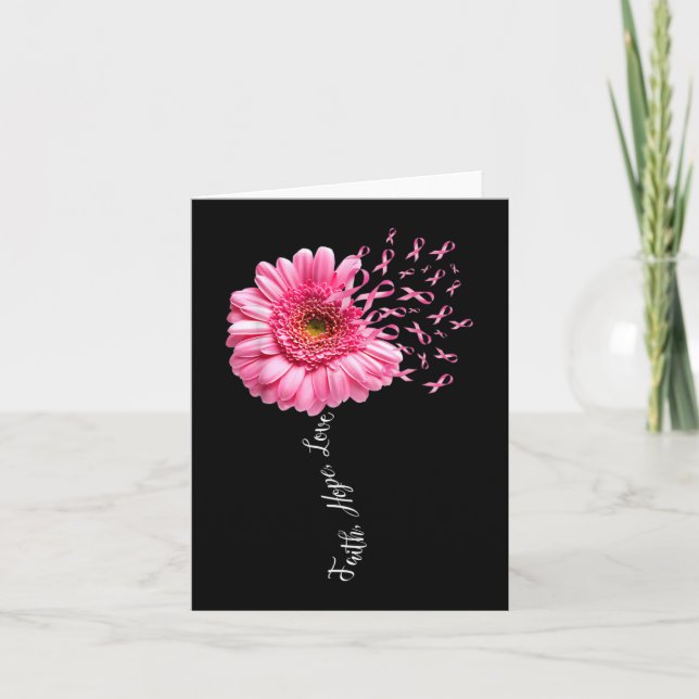 Faith Hope Love Pink Ribbon Daisy Flower  Breast C Card (Front)