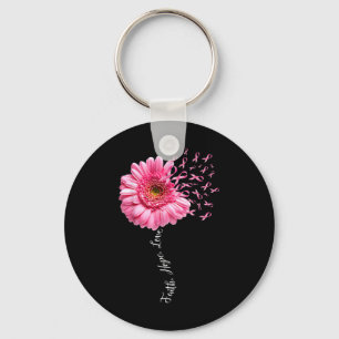 Faith Hope Love Pink Ribbon Daisy Flower Breast C Key Ring