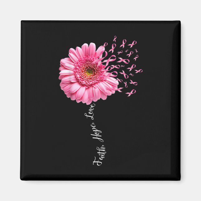 Faith Hope Love Pink Ribbon Daisy Flower  Breast C Magnet (Front)
