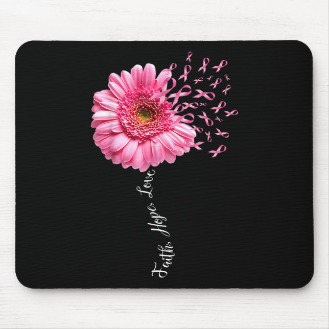 Faith Hope Love Pink Ribbon Daisy Flower  Breast C Mouse Mat (Front)