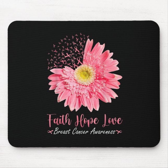 Faith Hope Love Pink Ribbon Daisy Sunflowers Breas Mouse Mat (Front)