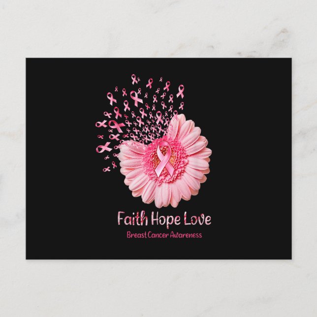 Faith Hope Love Pink Ribbon Sunflower Breast Cance Invitation Postcard (Front)