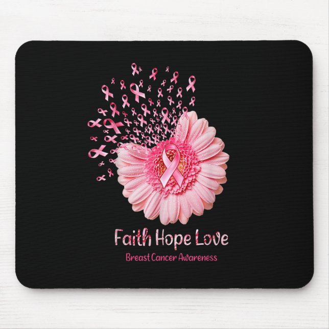 Faith Hope Love Pink Ribbon Sunflower Breast Cance Mouse Mat (Front)