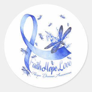 Faith Hope Love Pompe Disease Awareness Dragonfly Classic Round Sticker