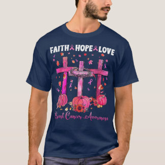 Faith Hope Love Pumpkin Fall Autumn Breast Cancer  T-Shirt