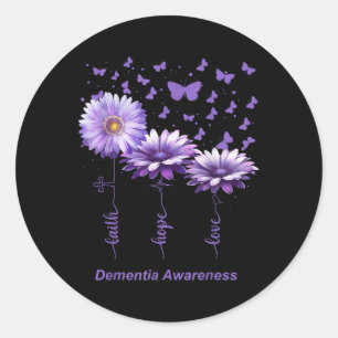 Faith Hope Love Purple Flower Ribbon Dementia Awar Classic Round Sticker