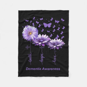 Faith Hope Love Purple Flower Ribbon Dementia Awar Fleece Blanket