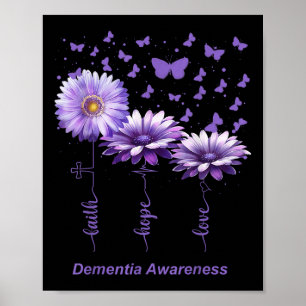 Faith Hope Love Purple Flower Ribbon Dementia Awar Poster