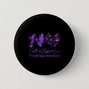 Faith Hope Love Purple Ribbon Fibromyalgia Awarene 6 Cm Round Badge