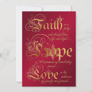 Faith, Hope, Love Red, Gold Photo Christmas Card