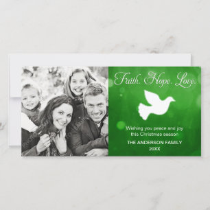 Faith Hope Love Religious Christmas Dove Green Holiday Card