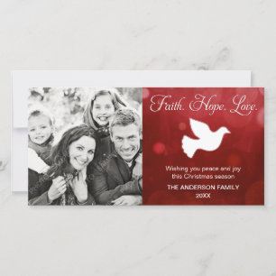Faith Hope Love Religious Christmas Dove Red Holiday Card