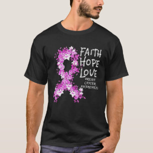 Faith Hope Love Ribbon Pink Warrior Breast Cancer T-Shirt