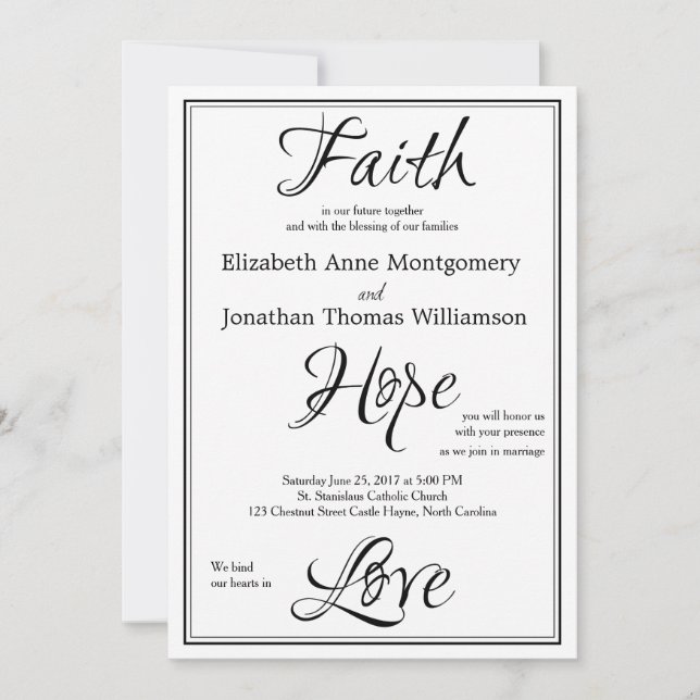 Faith Hope Love Script Wedding Invitation (Front)