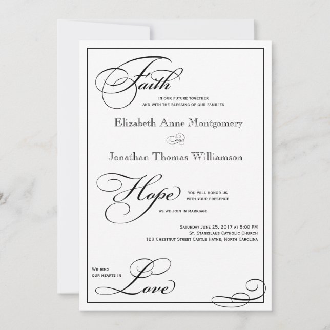 Faith Hope Love Script Wedding Invitation (Front)
