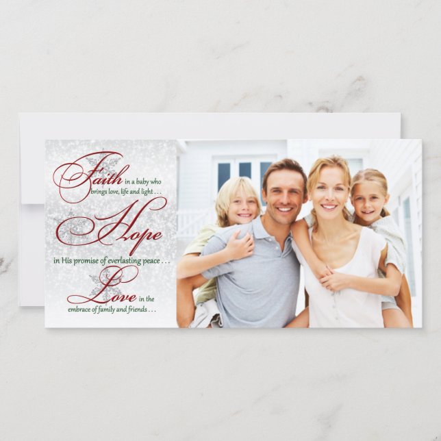 Faith, Hope, Love Silver Christmas Photocard Holiday Card (Front)