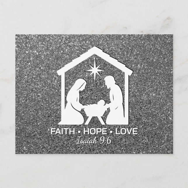FAITH HOPE LOVE Silver Glitter Christian Christmas Holiday Postcard (Front)