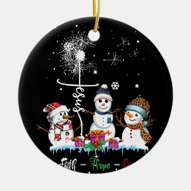 Faith Hope Love Snowman Jesus Dandelion Christian Ceramic Tree Decoration (Front)