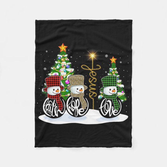 Faith Hope Love Snowman Jesus Fun Xmas Cross For C Fleece Blanket (Front)