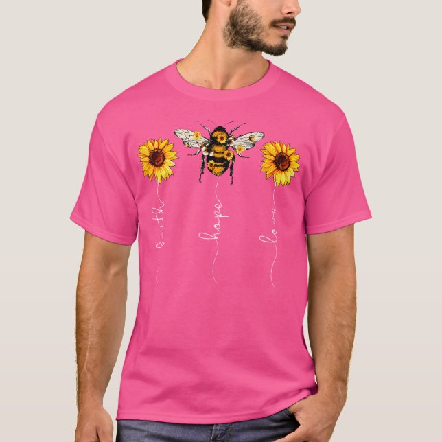 Faith Hope Love Sunflower Bee Jesus Christian Bibl T-Shirt (Front)
