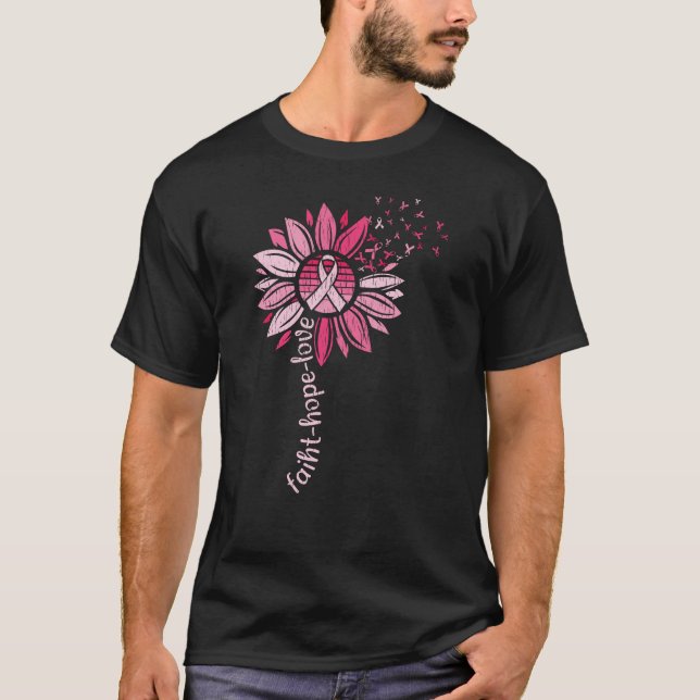 Faith Hope Love Sunflower Breast Cancer Awareness  T-Shirt (Front)