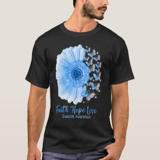 Faith Hope Love Sunflower Butterfly Diabetes Aware T-Shirt