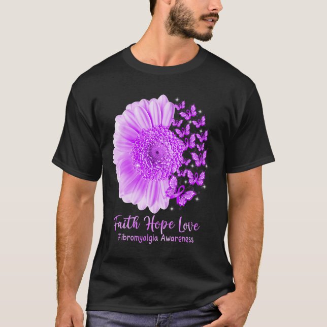 Faith Hope Love Sunflower Butterfly Fibromyalgia A T-Shirt (Front)