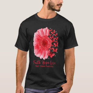 Faith Hope Love Sunflower Butterfly Heart Disease T-Shirt