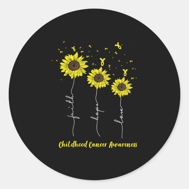 Faith Hope Love Sunflower Childhood Cancer Awarene Classic Round Sticker (Front)