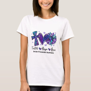 Faith Hope Love Sunflower Leopard Suicide Awarenes T-Shirt