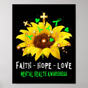 Faith Hope Love Sunflower Mental Health Awareness Poster
