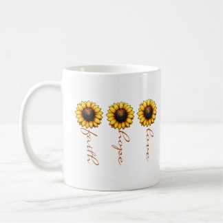 Faith Hope Love Sunflower Personalised Coffee Mug