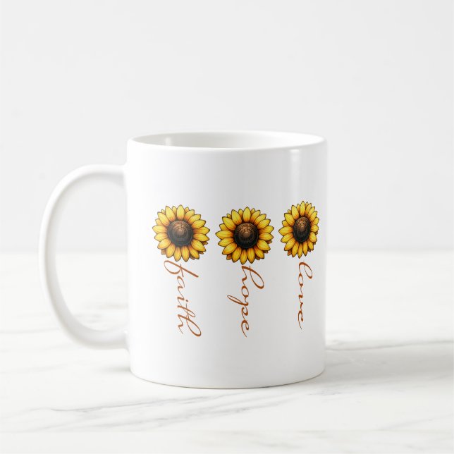 Faith Hope Love Sunflower Personalised Coffee Mug (Left)