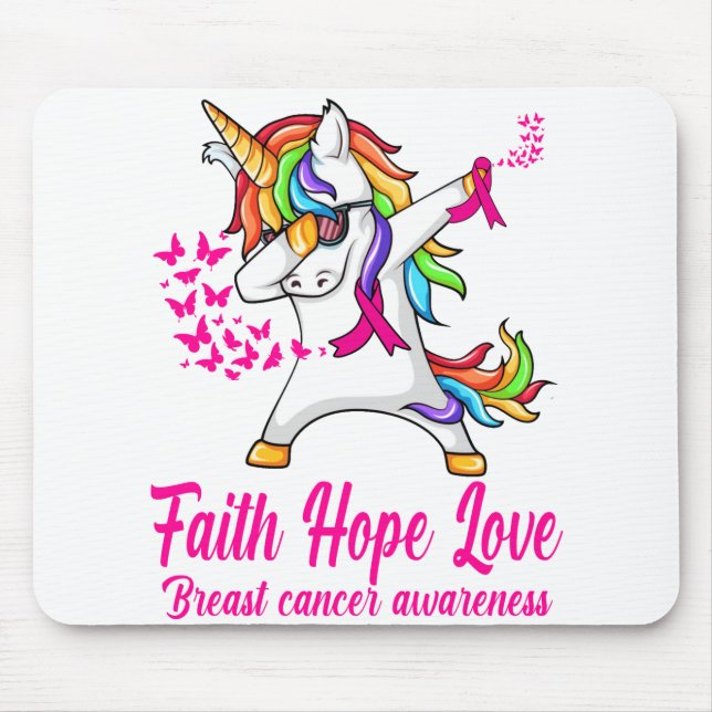 faith hope love unicorn breast cancer awareness mouse mat (Front)