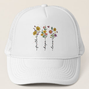 Faith, Hope, Love – Vibrant Floral Inspirational Trucker Hat