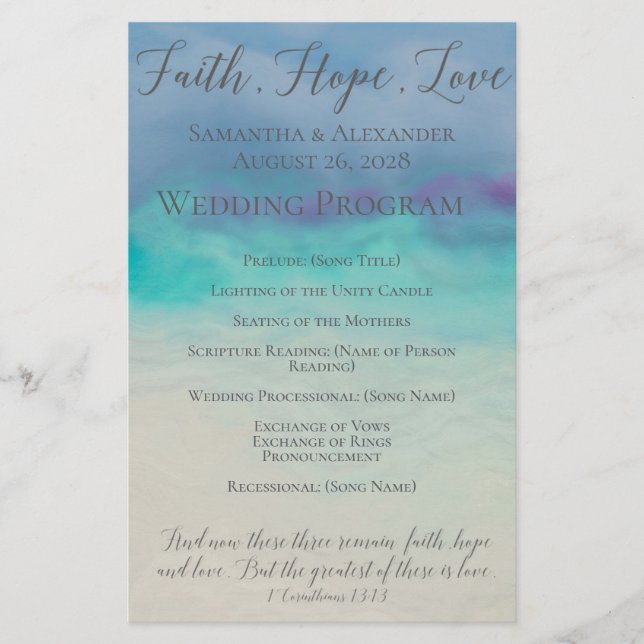 Faith Hope Love Watercolor Bible Verse Wedding (Front)