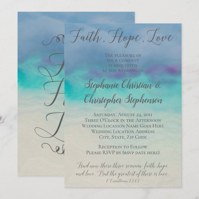 Faith Hope Love Watercolor Bible Verse Wedding Invitation (Front/Back)