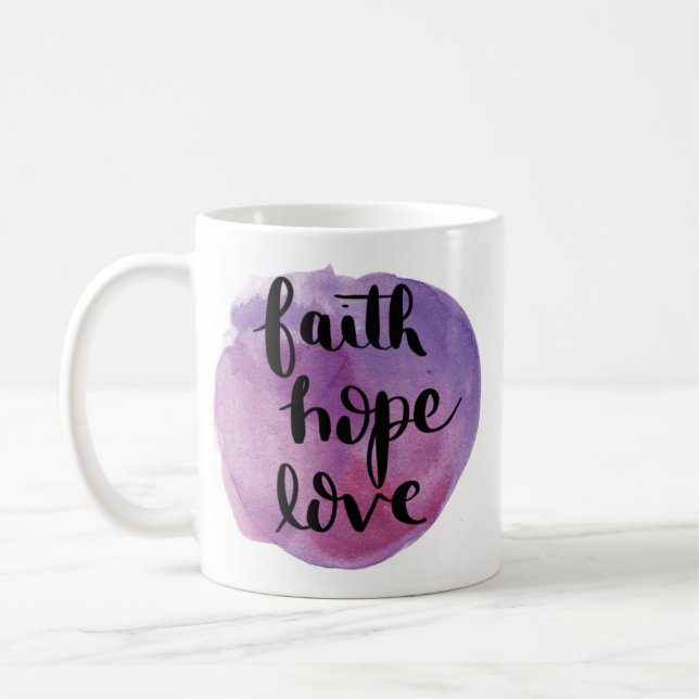 Faith Hope Love Watercolor Purple Mug (Left)