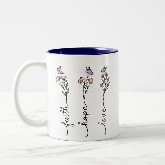 Faith hope love Wildflower Quote  Two-Tone Coffee Mug (Left)