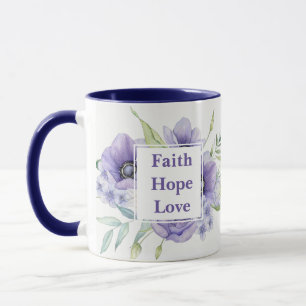 Faith Hope Love with watercolor flowers Monogram Mug