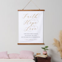 Faith, Hope, Love Wood Topped Wall Tapestry