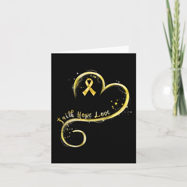 Faith Hope Love Yellow Ribbon Childhood Cancer Awa Card (Front)