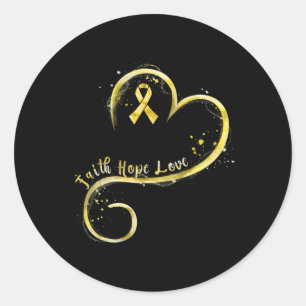 Faith Hope Love Yellow Ribbon Childhood Cancer Awa Classic Round Sticker