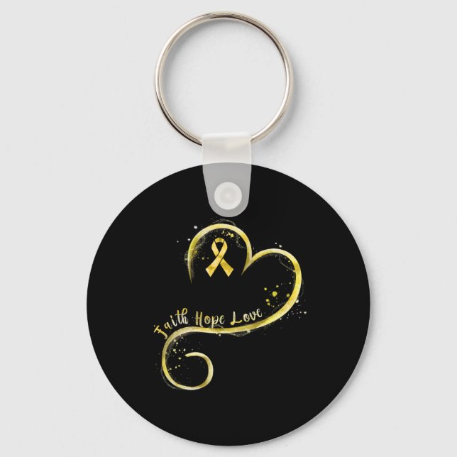 Faith Hope Love Yellow Ribbon Childhood Cancer Awa Key Ring (Front)
